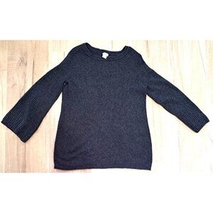 Chico's 1 (M) Gray Sweater Long Bell Sleeve Crew Neck Pullover Cashmere Blend